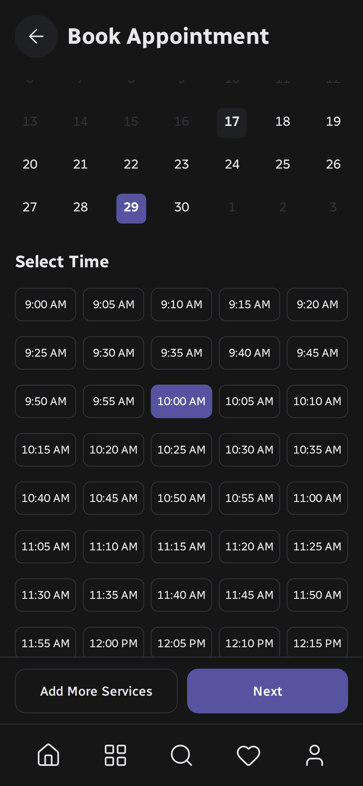 Termia mobile app: choosing a date and time for an appointment