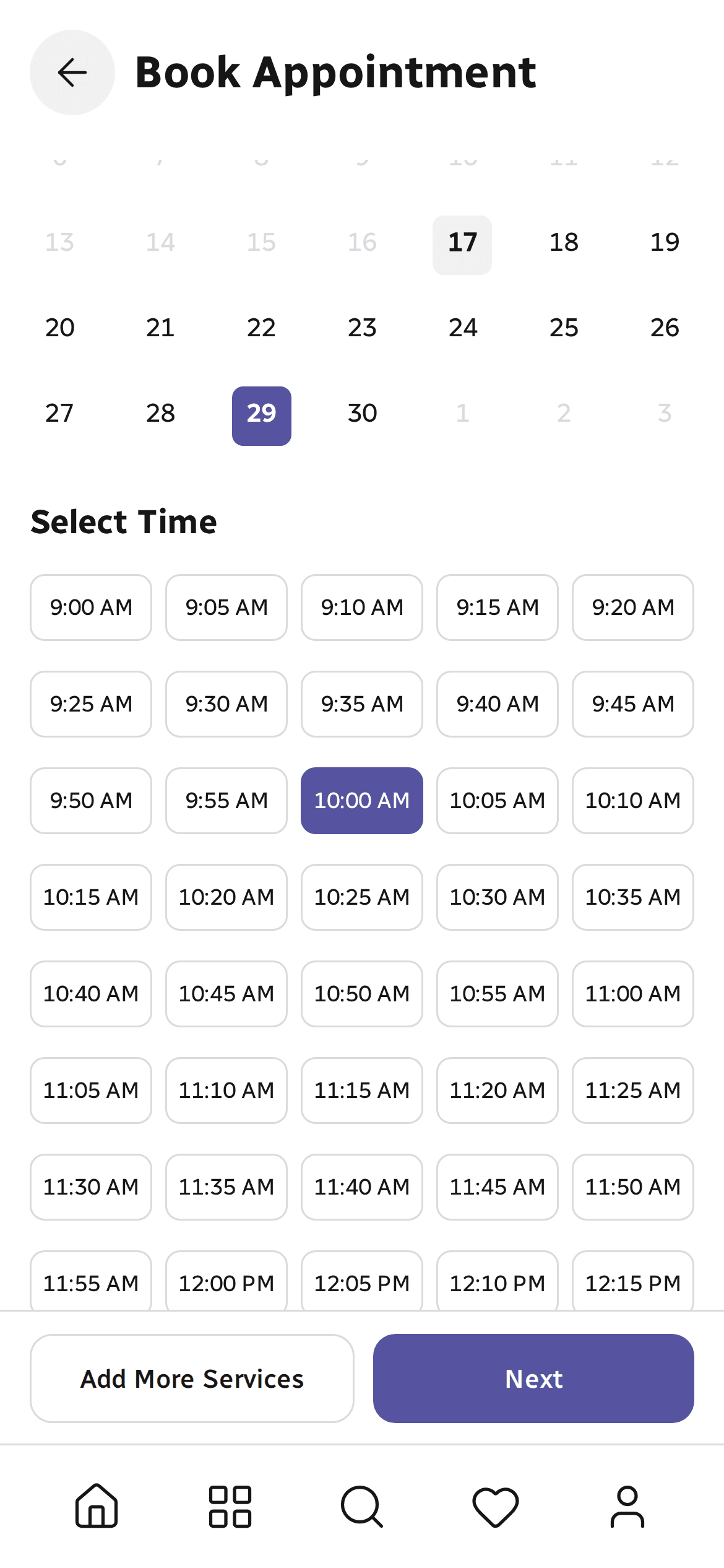 Termia mobile app: choosing a date and time for an appointment