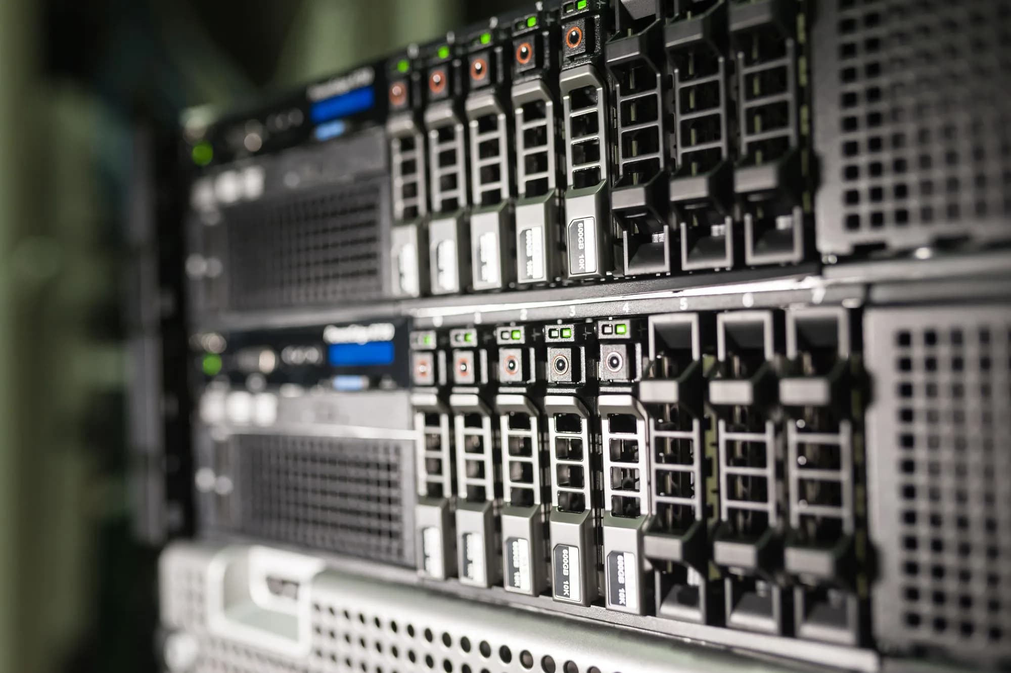 Close-up of server bays in a data centre