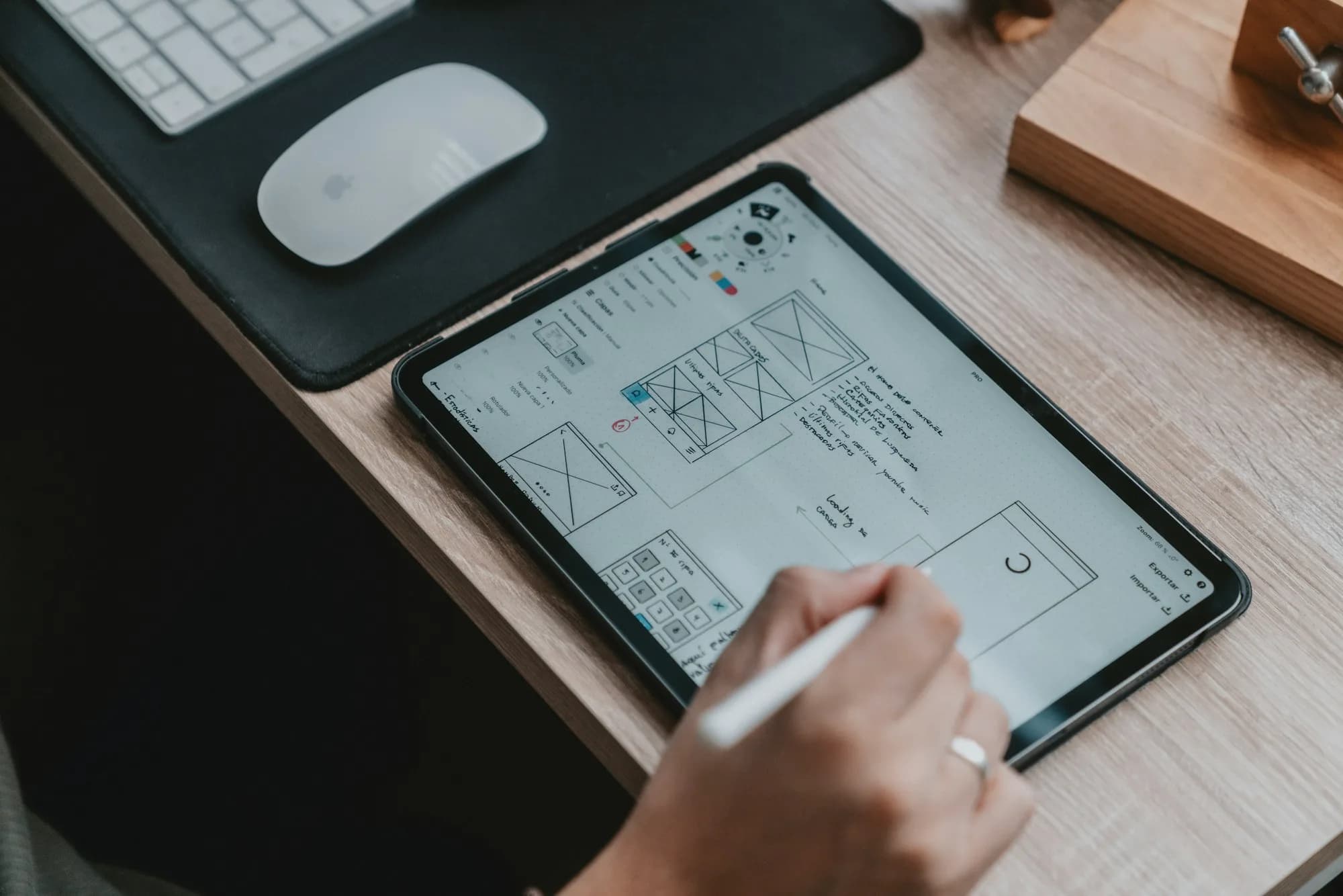 Sketching a wireframe on a tablet